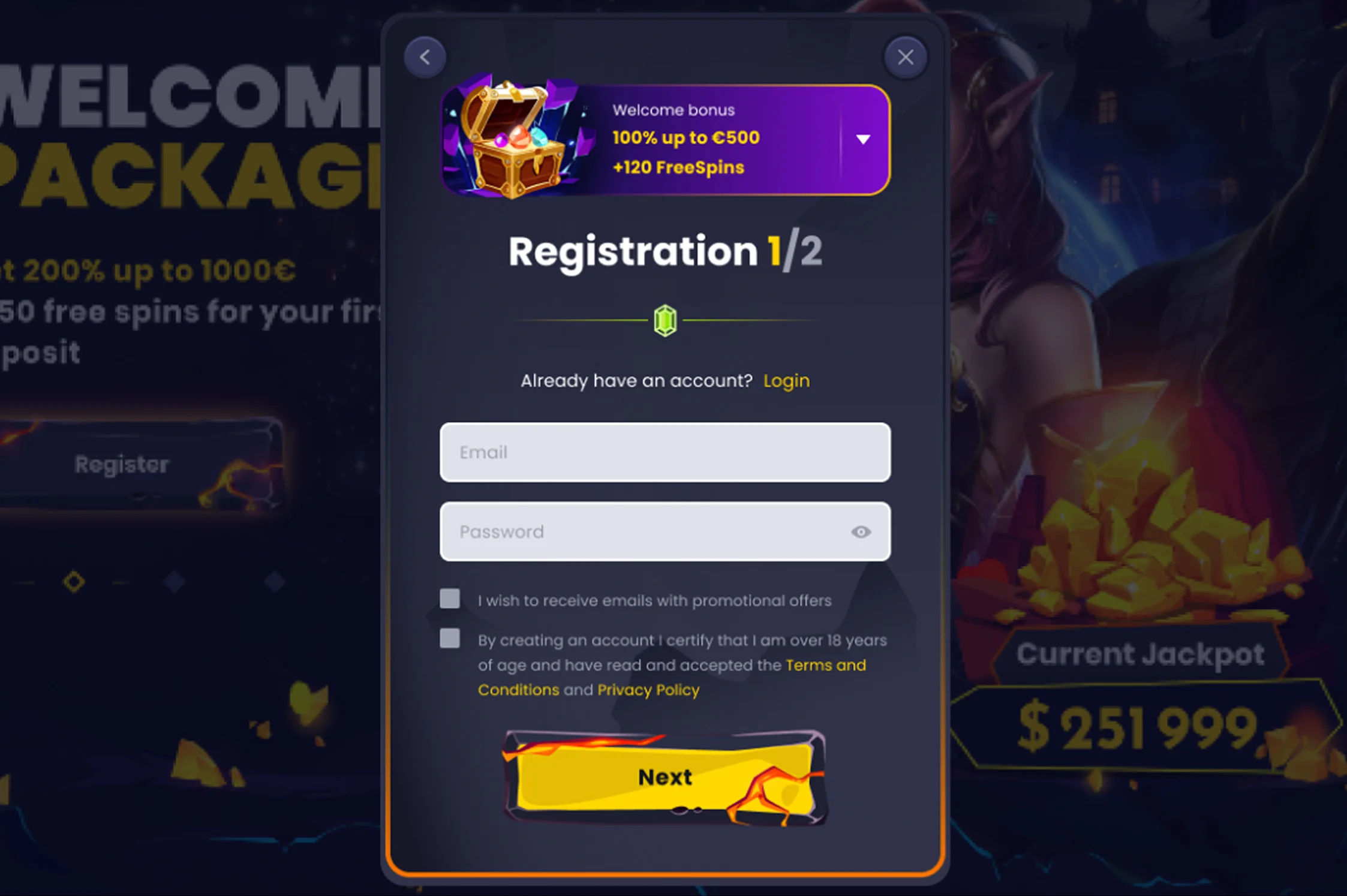 Slotsgem Casino Postup registrácie 2