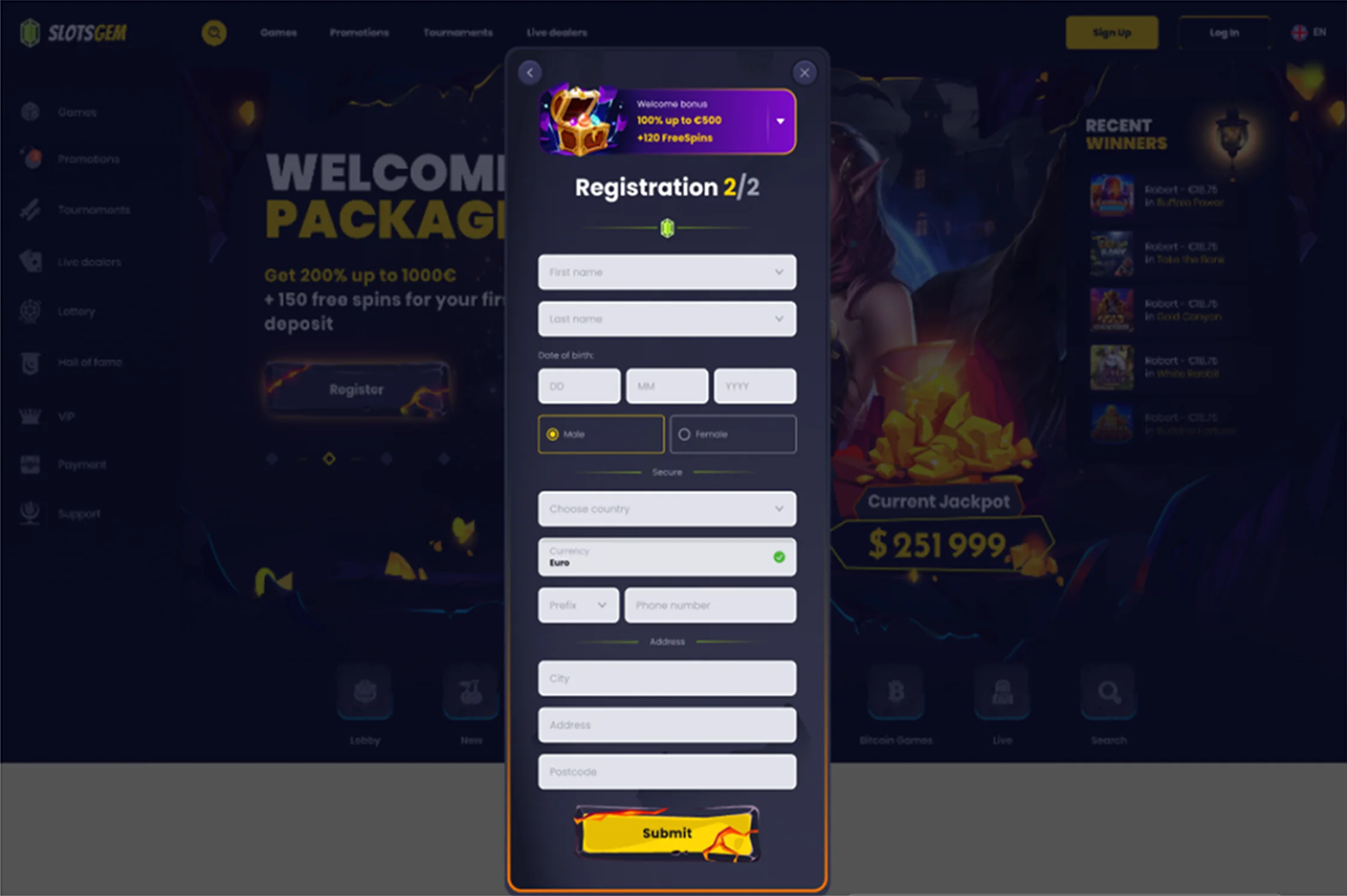 Slotsgem Casino Postup registrácie 3